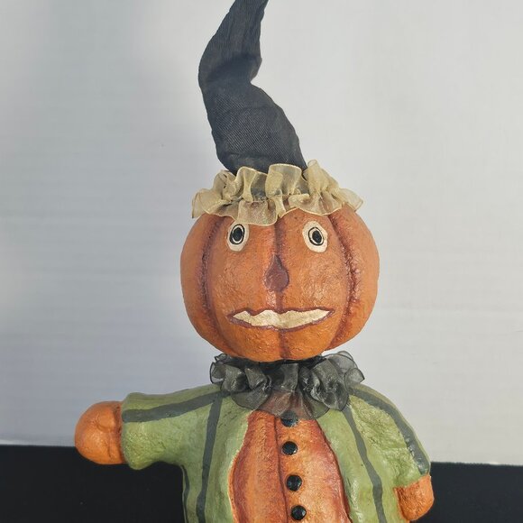 Vintage Candy Corn Lane Pumpkin Man Wobble Head Folk Art Figure 11"  Tall - Picture 1 of 8